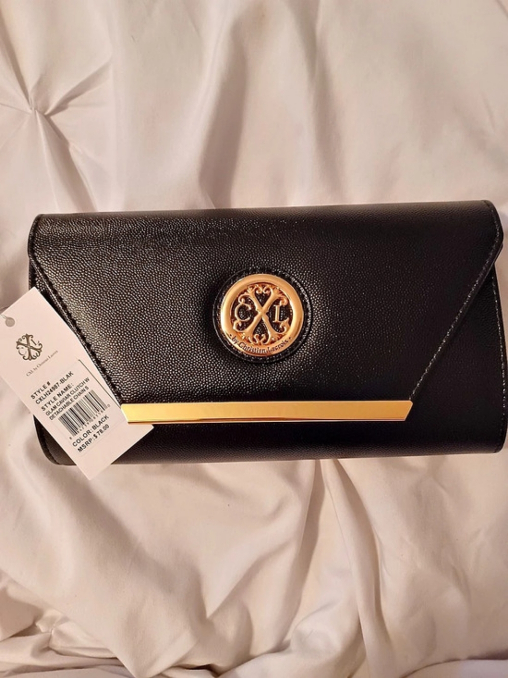 CXL by Christian Lacroix Glam Caviar Clutch in Black NWT w Detachable Chain